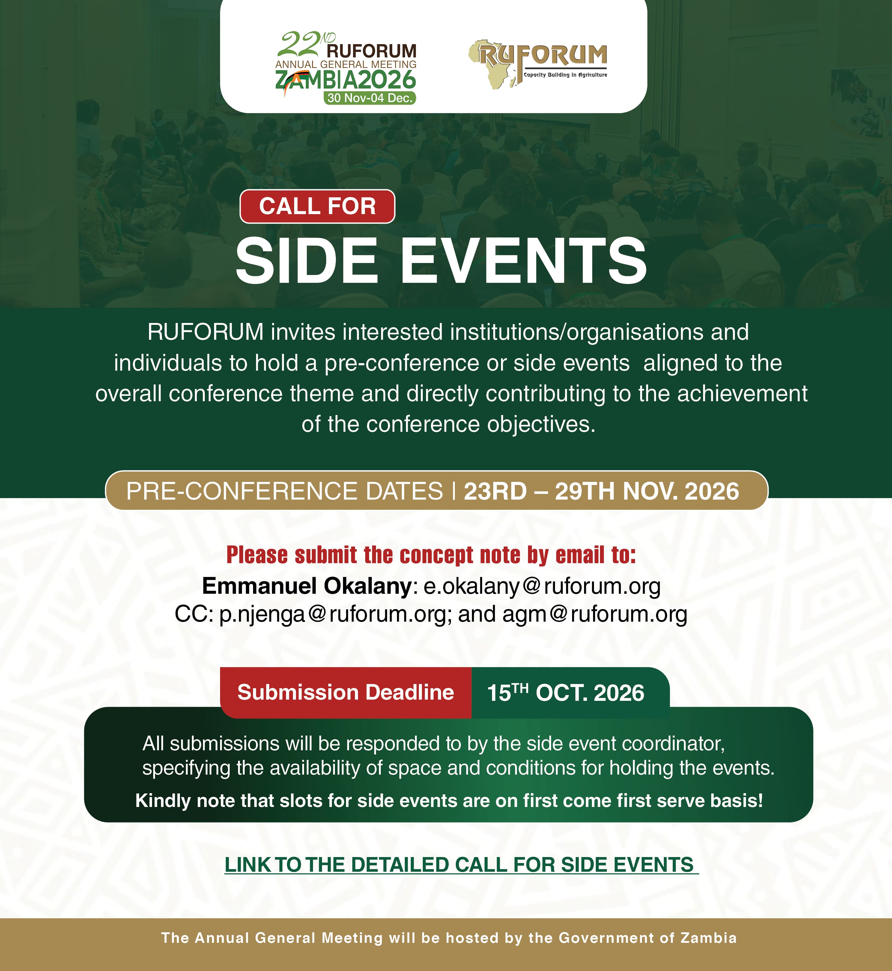 Call for Expression of Interest to hold Side Event Meetings at the 2026 RUFORUM AGM